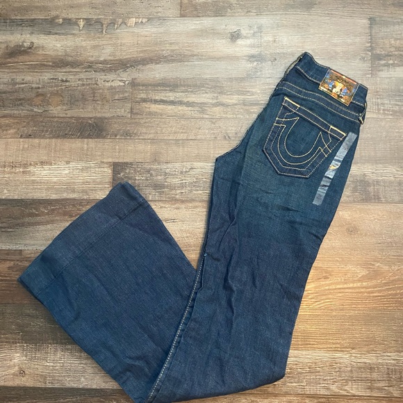 True Religion Denim - True Religion Dark Blue Wide Leg Flare Jeans